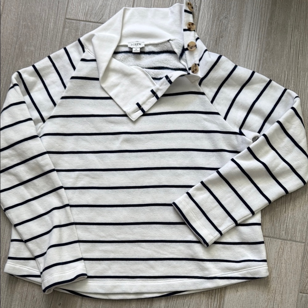J. Crew Navy Striped White Button Collar Top